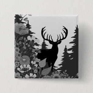 Badge Carré 5 Cm Cerf avec grand rack hors forêt