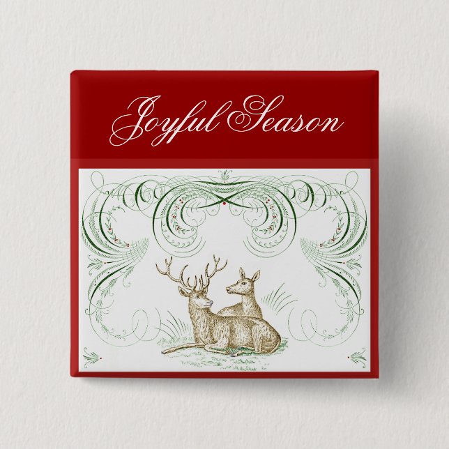 Badge Carré 5 Cm Cerf de Noël (Devant)