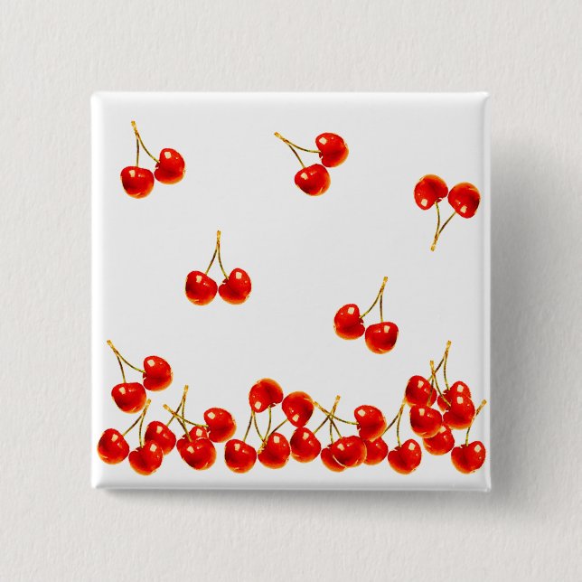 Badge Carré 5 Cm Cerise rouge tombée (Devant)