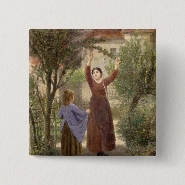 Badge Carré 5 Cm Cerises de cueillette (Devant)