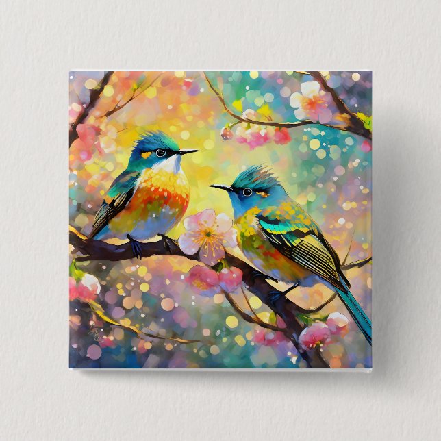 Badge Carré 5 Cm Cerisier Imaginaire Sunrise Songbirds (Devant)