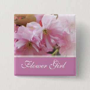Badge Carré 5 Cm cerisier rose fleur de printemps