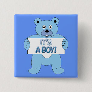 Badge Carré 5 Cm C'est Un Garçon Bleu Ours