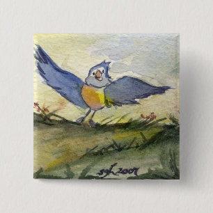 Badge Carré 5 Cm C'est un jour bleu d'oiseau