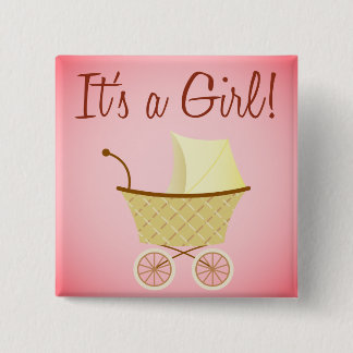 Badge Carré 5 Cm C'est une fille ! Bouton de poussette