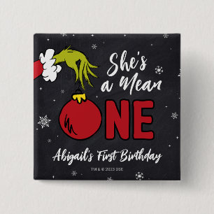 Badge Carré 5 Cm C'est une vilaine   Anniversaire Grinch
