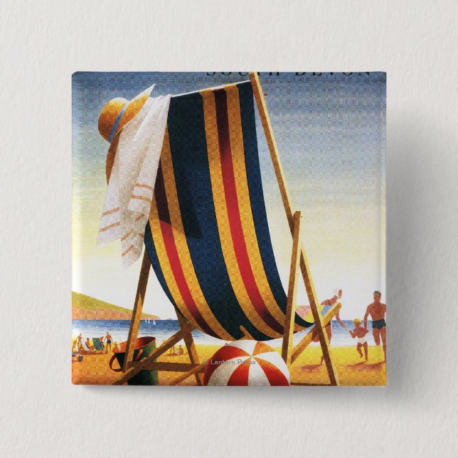 Badge Carré 5 Cm Chaise de plage et affiche de balle de British Rai (Devant)