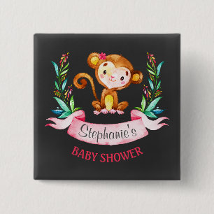 Badge Carré 5 Cm Chalkboard Aquarelle Singe Baby shower Fille