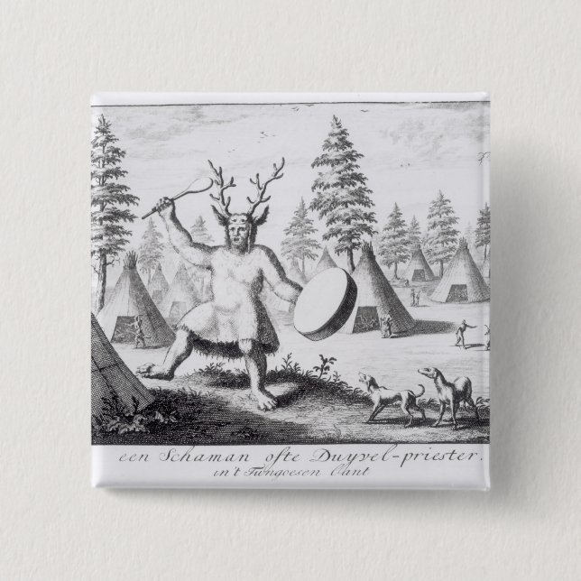 Badge Carré 5 Cm Chaman de Natif américain (Devant)