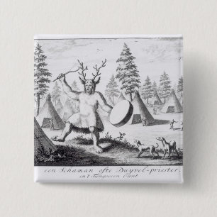 Badge Carré 5 Cm Chaman de Natif américain