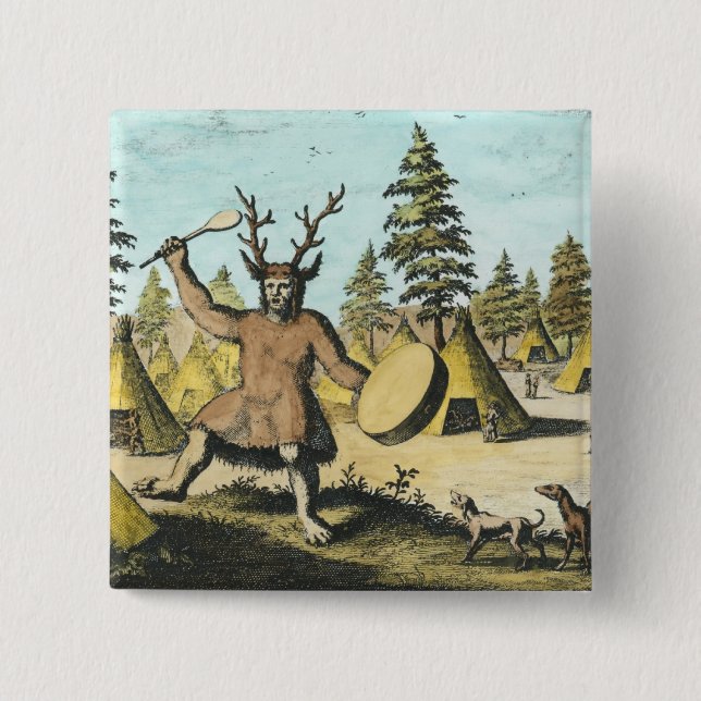 Badge Carré 5 Cm Chaman de Natif américain (Devant)