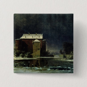 Badge Carré 5 Cm Chambre hantée dans la neige, 1848
