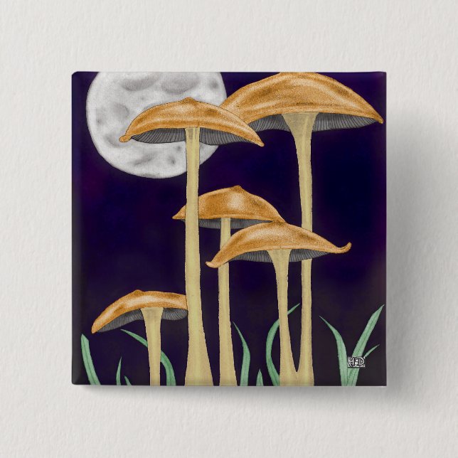 Badge Carré 5 Cm Champignons au clair de lune (Devant)
