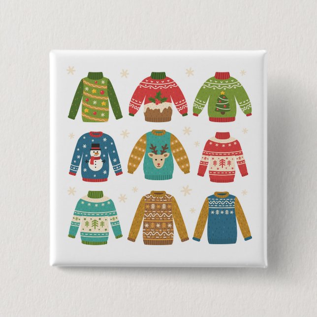 Badge Carré 5 Cm Chandails laids de Noël (Devant)
