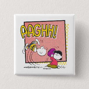 Badge Carré 5 Cm Charlie Brown et Lucy Football Comic Graphic