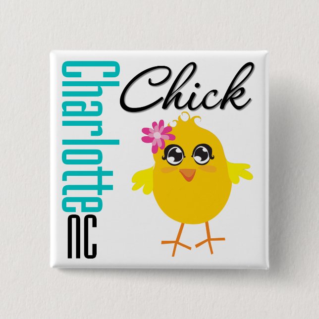 Badge Carré 5 Cm Charlotte NC Chick (Devant)