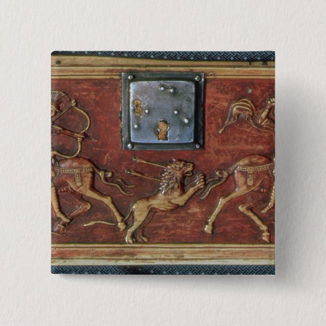 Badge Carré 5 Cm Chasse à lion, plaque d'un cercueil bizantin, (Devant)