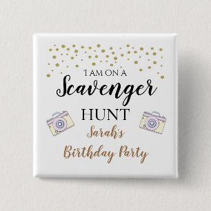 Badge Carré 5 Cm Chasse au trésor à anniversaire