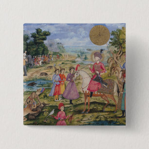Badge Carré 5 Cm Chasse royale, d'Isphahan, l'Iran
