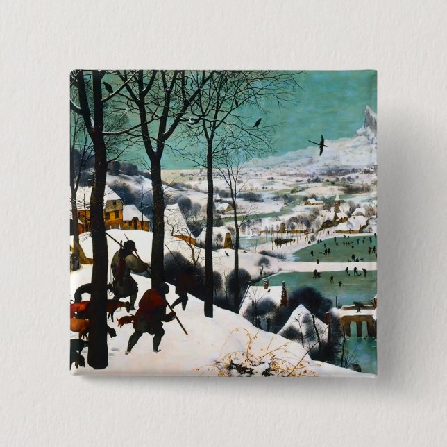 Badge Carré 5 Cm Chasseurs dans le paysage de neige Pieter Bruegel (Devant)