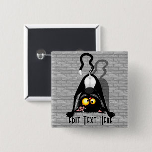 Badge Carré 5 Cm Chat à l'envers Personnage de dessin animé drôle