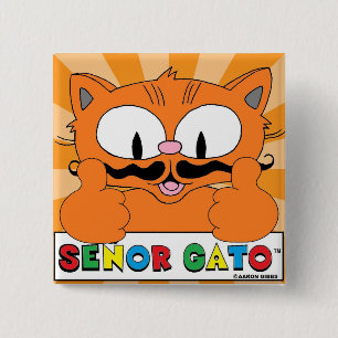 Badge Carré 5 Cm Chat à Moustache de Dessin Animé Señor Gato Pouces