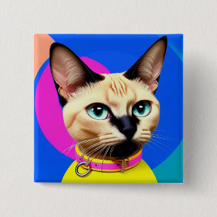 Badge Carré 5 Cm Chat aux yeux saisissants