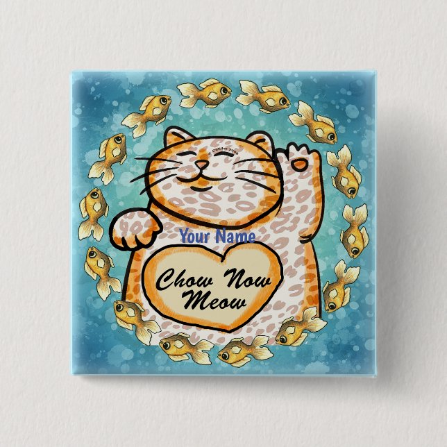 Badge Carré 5 Cm Chat Chanceux Miaou  (Devant)