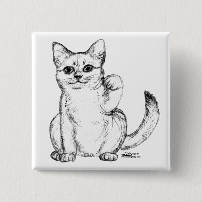 Badge Carré 5 Cm Chat Chaton Maneki Neko Invitant (Devant)