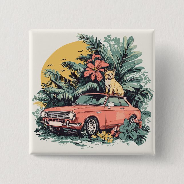 Badge Carré 5 Cm Chat dans la jungle (Devant)