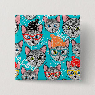 Badge Carré 5 Cm Chat dans le casquette