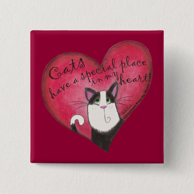 Badge Carré 5 Cm Chat dans le coeur (Devant)