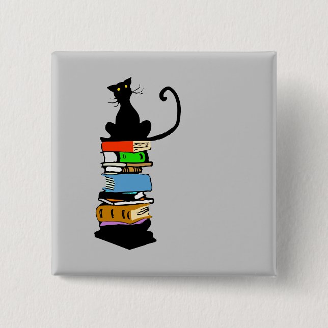 Badge Carré 5 Cm Chat de bibliothèque (Devant)