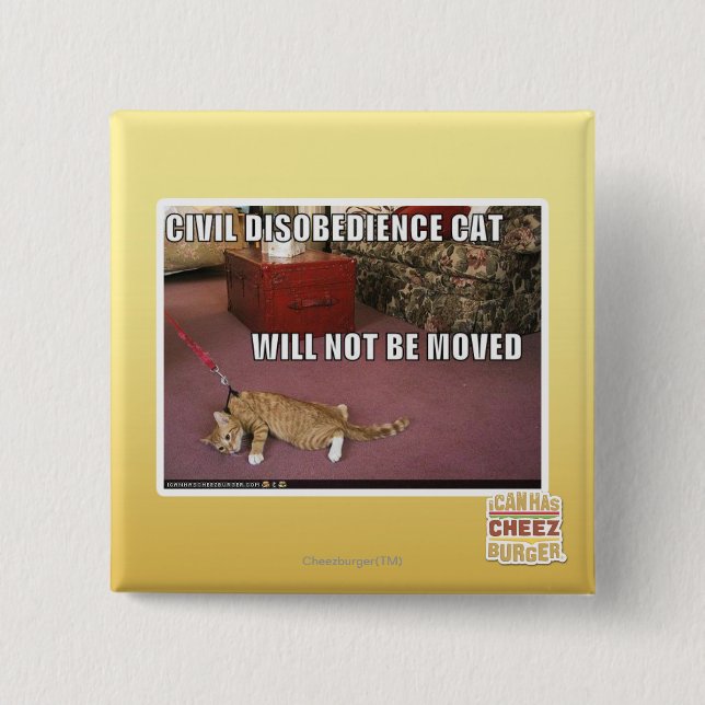 Badge Carré 5 Cm Chat de désobéissance civile (Devant)