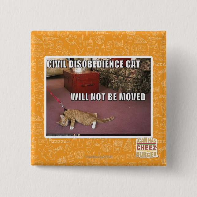 Badge Carré 5 Cm Chat de désobéissance civile (Devant)