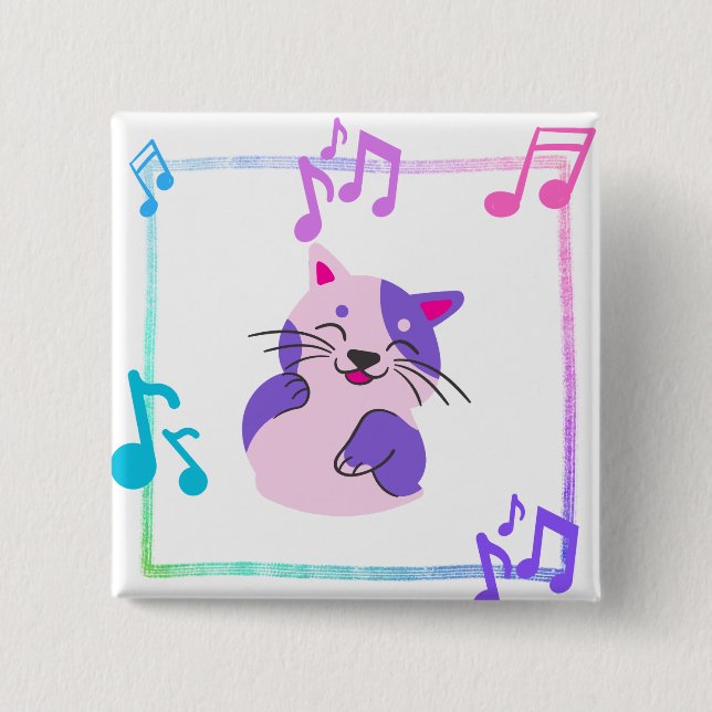 Badge Carré 5 Cm Chat de musique (Devant)