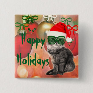 Badge Carré 5 Cm Chat de Noël sur un arrière - plan de bal de Noël