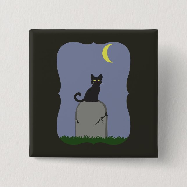 Badge Carré 5 Cm Chat d'Halloween éffrayant (Devant)