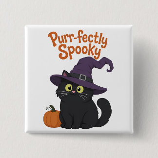 Badge Carré 5 Cm Chat d'Halloween parfaitement effrayant