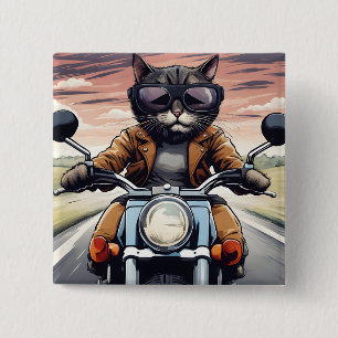 Badge Carré 5 Cm Chat en moto