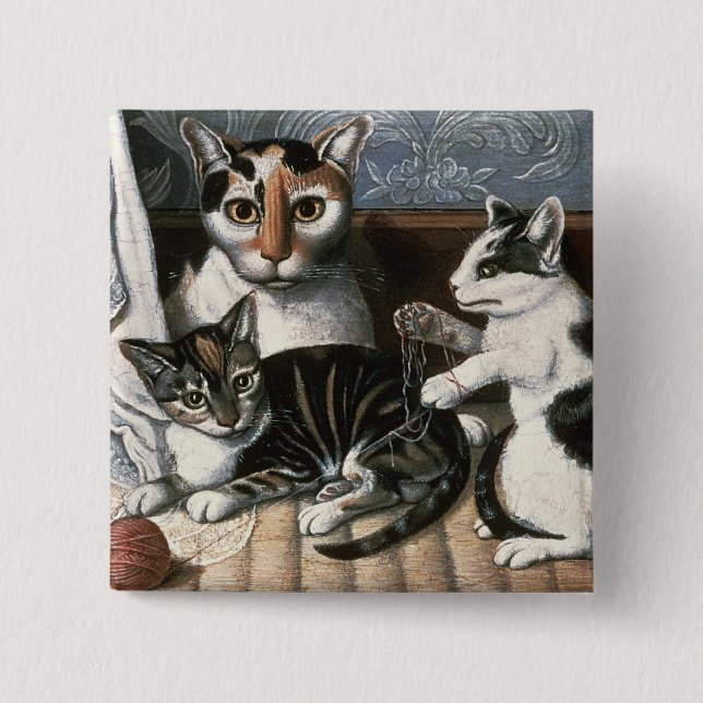 Badge Carré 5 Cm Chat et chatons, c.1872-1883 (Devant)