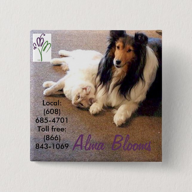 Badge Carré 5 Cm Chat et chien (Devant)