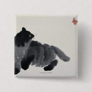 Badge Carré 5 Cm Chat et papillon