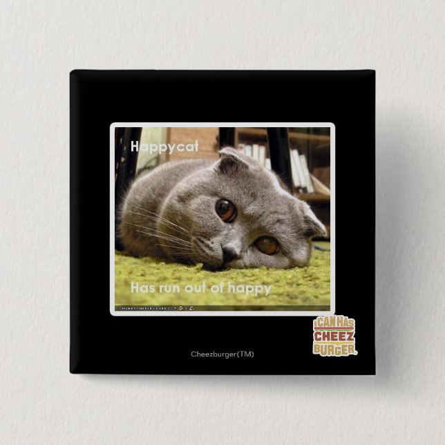 Badge Carré 5 Cm Chat heureux, hors d'heureux (Devant)