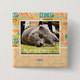 Badge Carré 5 Cm Chat heureux, hors d'heureux