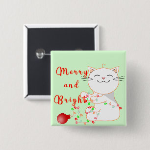 Badge Carré 5 Cm Chat heureux jouant avec la lumière LED Noël mig
