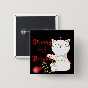 Badge Carré 5 Cm Chat heureux jouant avec la lumière LED Noël mig
