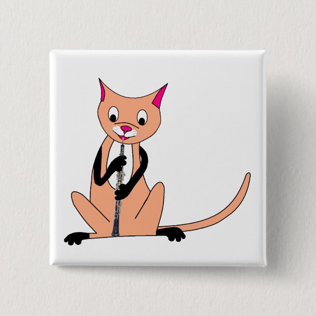 Badge Carré 5 Cm Chat jouant le hautbois (Devant)