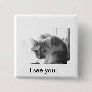 Badge Carré 5 Cm Chat Kitty blanc/Photo noir et blanc