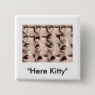 Badge Carré 5 Cm Chat Kitty vintage/Photo noir et blanc